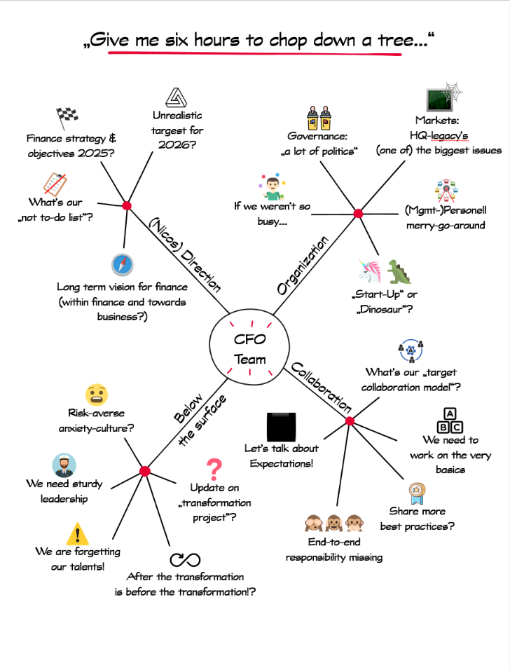 Echte Mindmap-Diagnose eines Führungsteams, anonymisiert